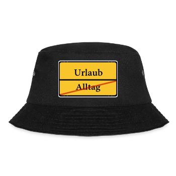 Raus aus dem Alltag, rein in den Urlaub Schild - Bucket Hat - Schwarz - Vorne - Lela (165cm)