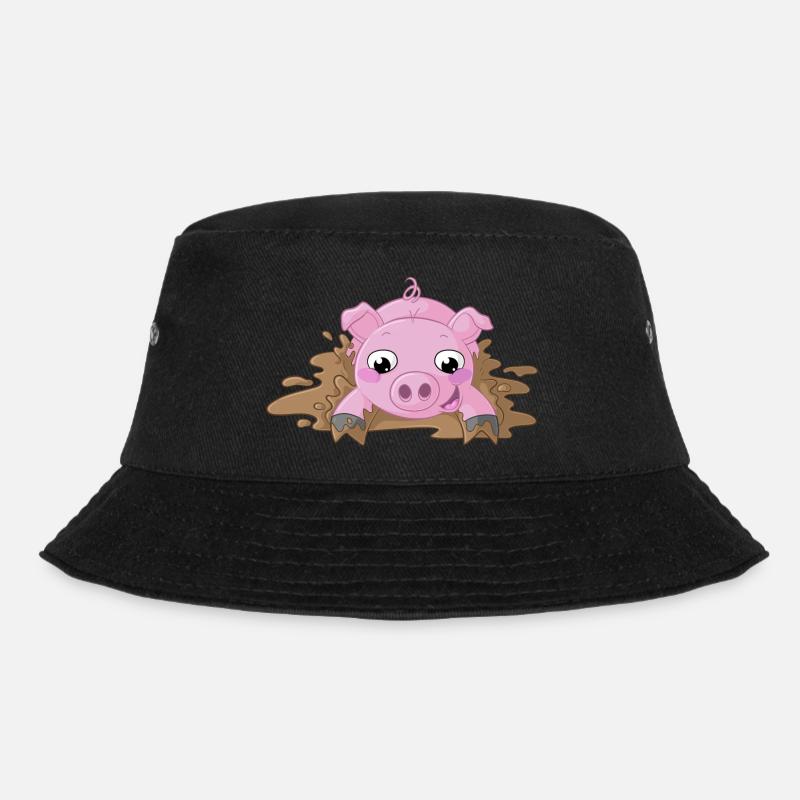 Planschendes Comic Schweinchen - Bucket Hat - Schwarz
