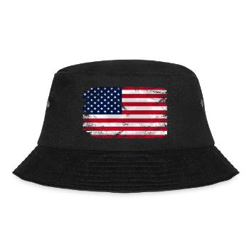 USA Flag - Vintage Look - Bucket Hat - Schwarz - Vorne - Lela (165cm)