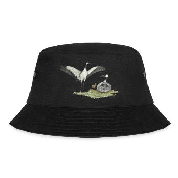 Kranich-Familie mit Küken - Bucket Hat - Schwarz - Vorne - Lela (165cm)