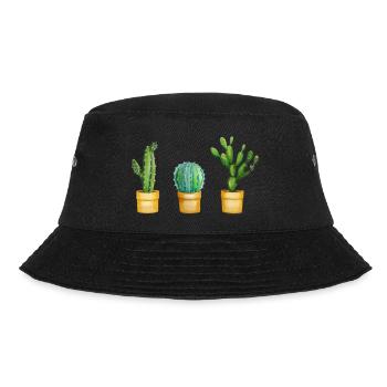 Kakteenfreunde - Drei grüne Kakteen in einer Reihe - Bucket Hat - Schwarz - Vorne - Lela (165cm)