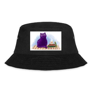 Katze, Bücher und Tee - Bucket Hat - Schwarz - Vorne - Lela (165cm)