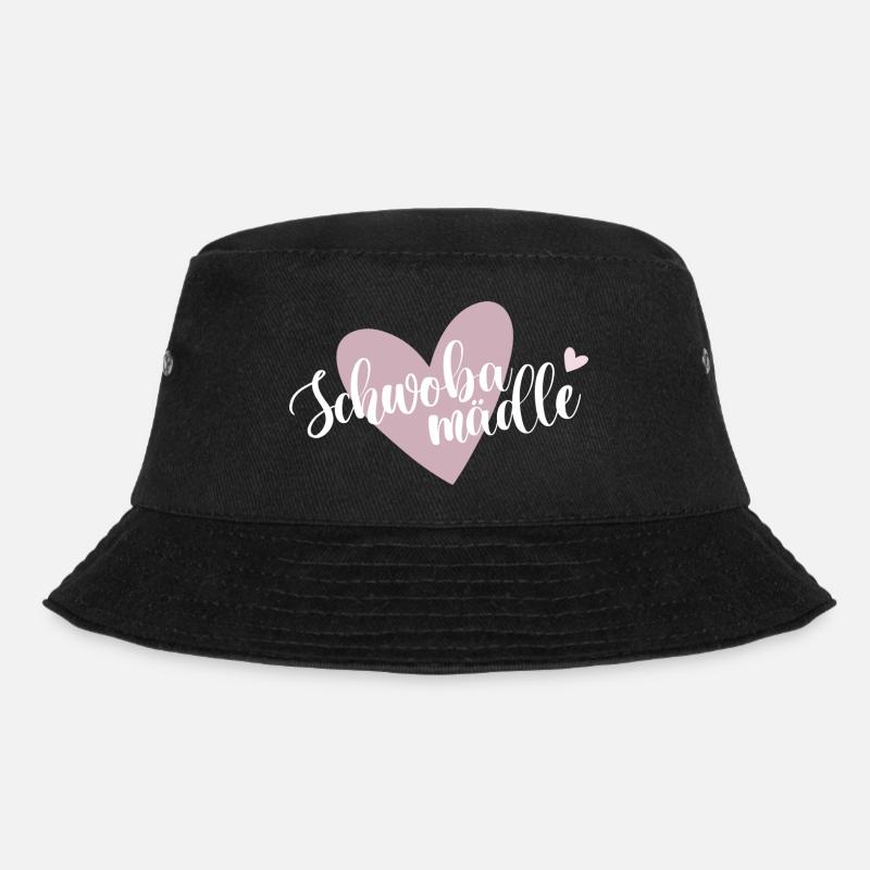 Schwobamädle mit rosa Herz - Bucket Hat - Schwarz