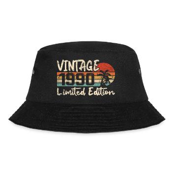 Vintage 1990er Vintage 1990er Jahre Geburtstagsgeschenk - Bucket Hat - Schwarz - Vorne - Lela (165cm)
