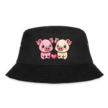 Schwein Paar Verliebt Sau Valentinstag - Bucket Hat - Schwarz - Vorne - Lela (165cm)