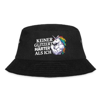Härter als ich – Einhorn Kraftdesign - Bucket Hat - Schwarz - Vorne - Lela (165cm)