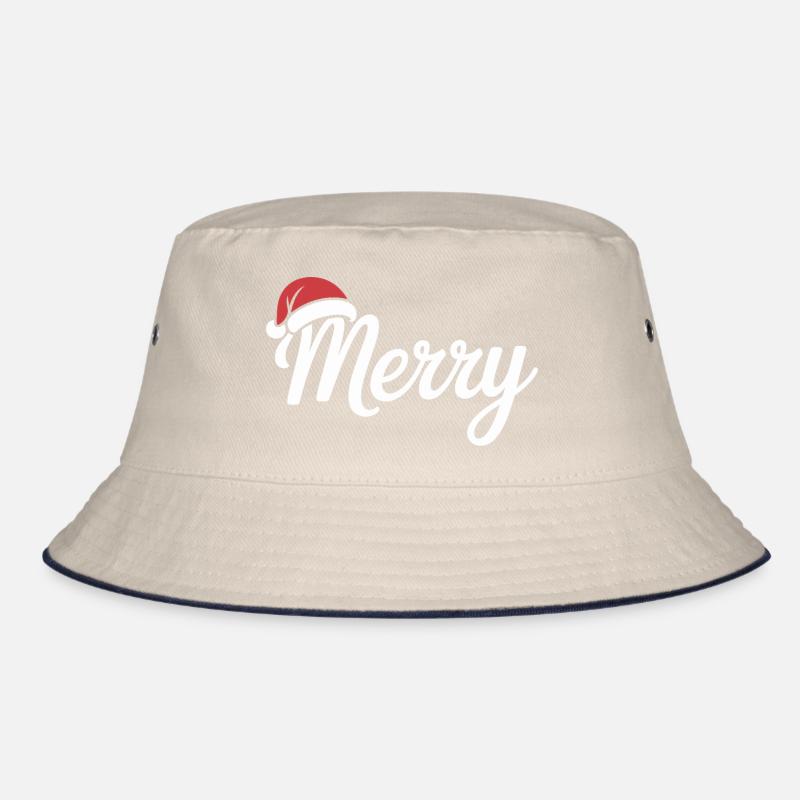 Merry Christmas Script with Santa Hat Bucket Hat