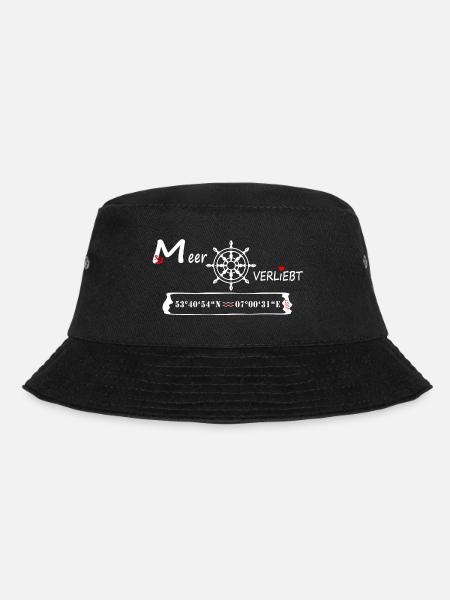 Juist - MeerVERLIEBT - (Koordinaten und Ortsname) - Bucket Hat - Schwarz