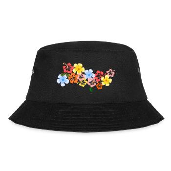Blumen Hibiskus Blüten tropisch Hawaii Shirt bunt - Bucket Hat - Schwarz - Vorne - Lela (165cm)