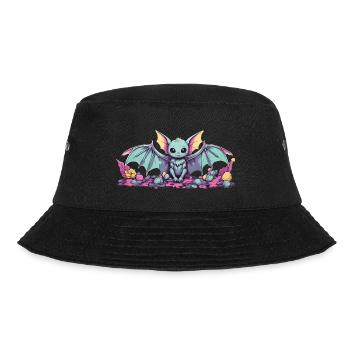Kawaii Anime Goth Fledermaus Pastel Aesthetic - Bucket Hat - Schwarz - Vorne - Lela (165cm)