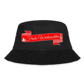 Frohe Weihnachten weißer Text auf rotem Band - Bucket Hat - Schwarz - Vorne - Lela (165cm)