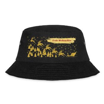 Goldfarben Rentiere Schlitten Frohe Weihnachten - Bucket Hat - Schwarz - Vorne - Lela (165cm)