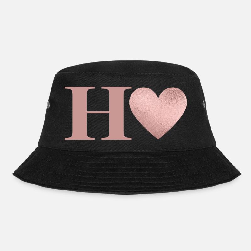 Buchstabe h Herz roségold - Bucket Hat - Schwarz
