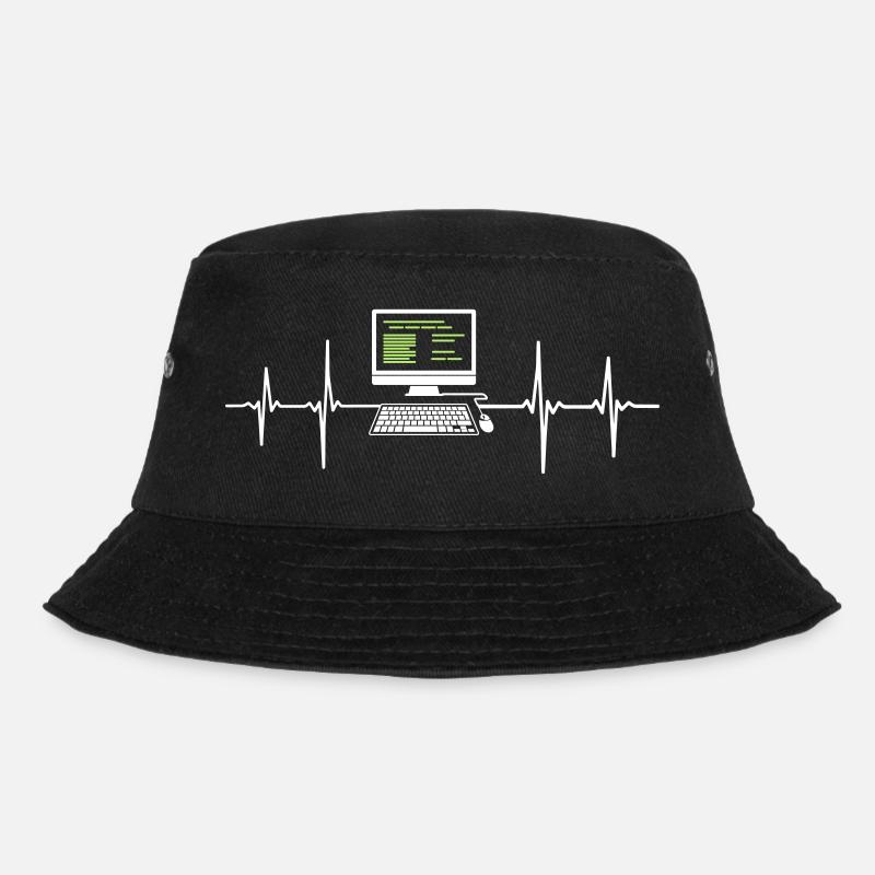 Computer EKG Herzschlag Programmierer PC Nerd - Bucket Hat - Schwarz