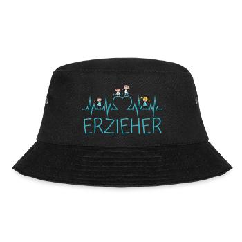 Erzieher Herzschlag Herz Kinder Beruf EKG türkis - Bucket Hat - Schwarz - Vorne - Lela (165cm)