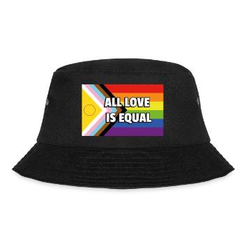 Inclusive Pride Progress Flag ALLE LIEBE IST GLEICH - Bucket Hat - Schwarz - Vorne - Lela (165cm)