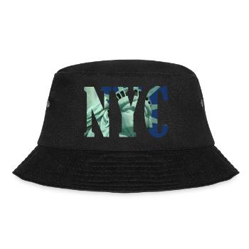 NYC Typografie mit Freiheitsstatue - Bucket Hat - Schwarz - Vorne - Lela (165cm)