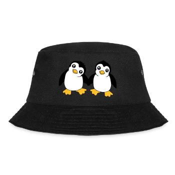 2 Süße Kleine Lustige Pinguine Freunde Liebe Team - Bucket Hat - Schwarz - Vorne - Lela (165cm)