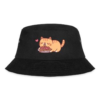 Niedliche mollige orange getigerte Katze, die Spaghetti in der Vergangenheit isst - Bucket Hat - Schwarz - Vorne - Lela (165cm)
