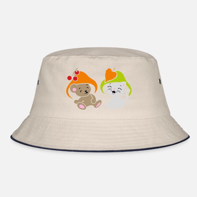Drôle de bébé ours et chaton mignon avec chapeau champignon Bob