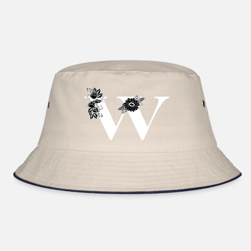 Buchstabe w Blumen schwarz und weiß Bucket Hat