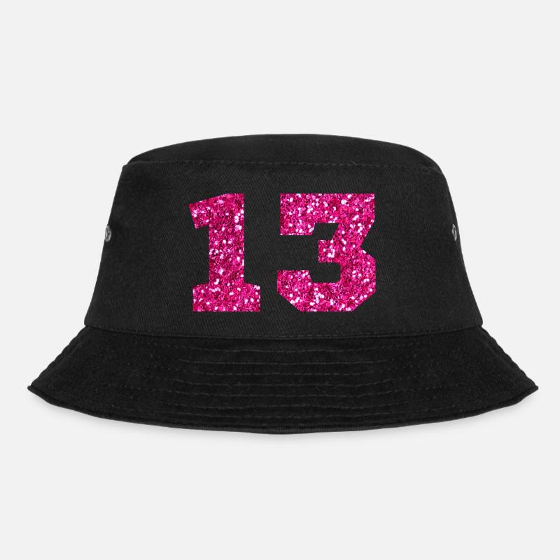 Number 13 Pink Glitter - 13th Birthday - Bucket Hat - black