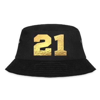 Nummer 21 Gold Glitter - 21. Jubiläum - Bucket Hat - Schwarz - Vorne - Lela (165cm)