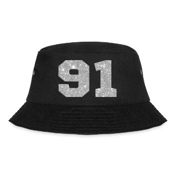 Nummer 91 Silber Glitter - 91. Geburtstag - Bucket Hat - Schwarz - Vorne - Lela (165cm)
