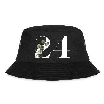 Nummer 24 Blumengrün -24. Blumenjubiläum - Bucket Hat - Schwarz - Vorne - Lela (165cm)
