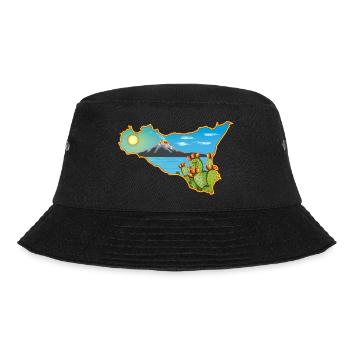 Etna panorama on the map of Sicily - Bucket Hat - black - Front - Lela (165cm)