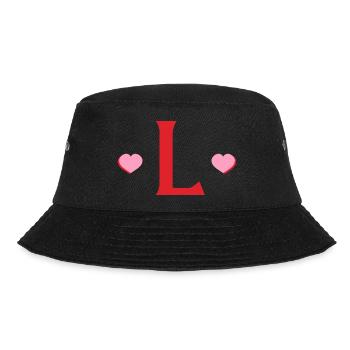 Buchstabe l rote Herzen - Bucket Hat - Schwarz - Vorne - Lela (165cm)
