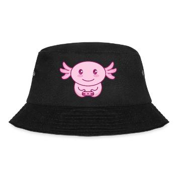Axolotl Zocker Gamer  - Bucket Hat - Schwarz - Vorne - Lela (165cm)