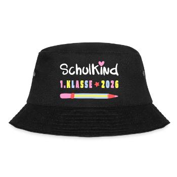 Schulkind 2026 – 1. Klasse Einschulung Shirt - Bucket Hat - Schwarz - Vorne - Lela (165cm)