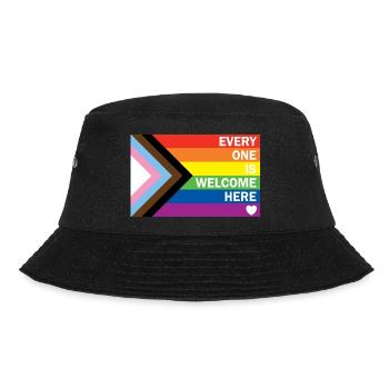 Progress Pride Flag – Everyone Is Welcome Here  - Bucket Hat - Schwarz - Vorne - Lela (165cm)