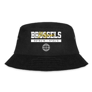 Brüssel Belgien Koordinaten Reise Souvenir - Bucket Hat - Schwarz - Vorne
