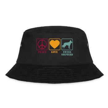 Schweizer Schäferhund - Peace Love Retro Vintage - Bucket Hat - Schwarz - Vorne - Lela (165cm)