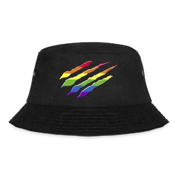 Regenbogenfahne Kratzer Krallen LGBT CSD - Bucket Hat - Schwarz - Vorne - Lela (165cm)