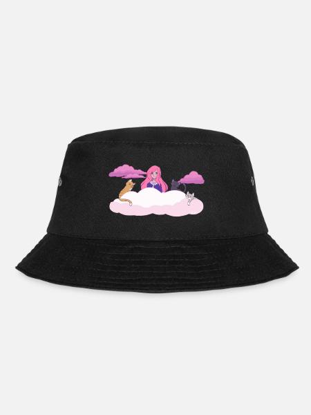 Lizzie in the clouds with cats - Bucket Hat - black
