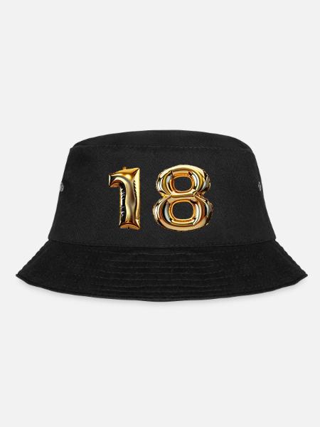 18 - Goldener Folienballon - Bucket Hat - Schwarz