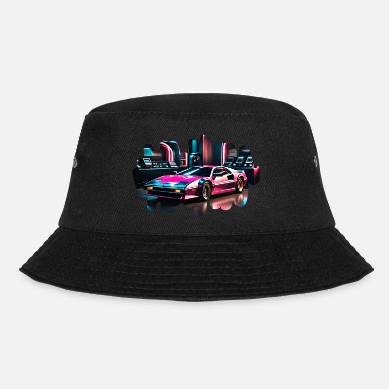 Retro Synthwave Sportwagen - Bucket Hat - Schwarz