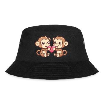 Affe Paar Verliebt Tier Valentinstag - Bucket Hat - Schwarz - Vorne - Lela (165cm)