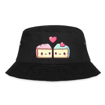 Cheesecake Couple Love Cake Heart Funny - Bucket Hat - black - Front - Lela (165cm)