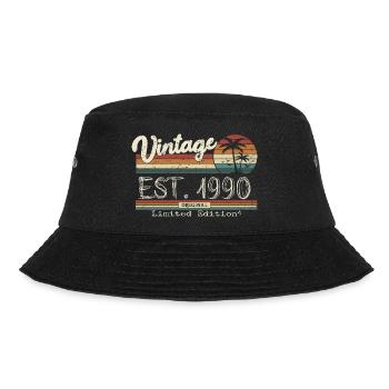 1990 Born Vintage Geburtstagsgeschenk - Bucket Hat - Schwarz - Vorne - Lela (165cm)
