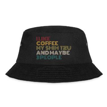 Kaffeeliebhaber Shih Tzu Hundebesitzer Lustiges Zitat Vint - Bucket Hat - Schwarz - Vorne - Lela (165cm)