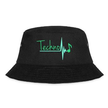 Techno Musik Buchstaben Musiknote Puls Herzschlag - Bucket Hat - Schwarz - Vorne - Lela (165cm)