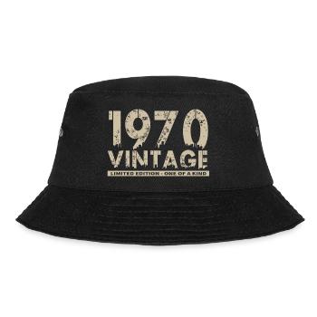 Jahrgang 1970er Bursdag - Unikat - Bucket Hat - Schwarz - Vorne - Lela (165cm)