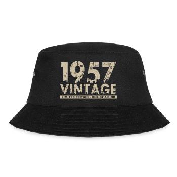 Jahrgang 1957 Bursdag - Unikat - Bucket Hat - Schwarz - Vorne - Lela (165cm)