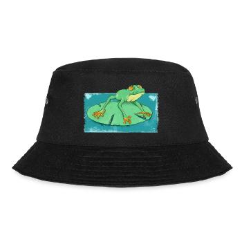 Cute geen frog in a pond - Bucket Hat - black - Front - Lela (165cm)