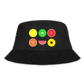 DIGITAL FRUITS - Digitale Hipster Früchte - Bucket Hat - Schwarz - Vorne - Lela (165cm)