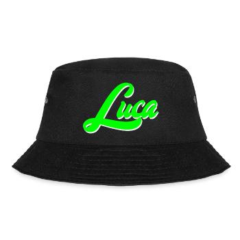 Luca Leuchtender Neon-Lettering Schriftzug - Bucket Hat - Schwarz - Vorne - Lela (165cm)